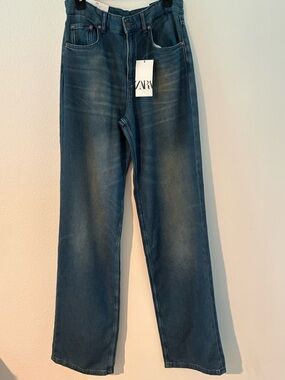 ZARA Midwash Wide-Leg Jeans - Blue